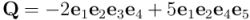 \mathbf{Q} = -2 \mathbf{e}_1 \mathbf{e}_2 \mathbf{e}_3 \mathbf{e}_4 + 5 \mathbf{e}_1 \mathbf{e}_2 \mathbf{e}_4 \mathbf{e}_5