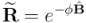 \widetilde{\mathbf{R}} = e^{-\phi \hat{\mathbf{B}}}